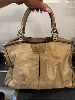 Coach Madison Caroline Metallic Champagne/Gold Leather Satchel with Gold Accents
